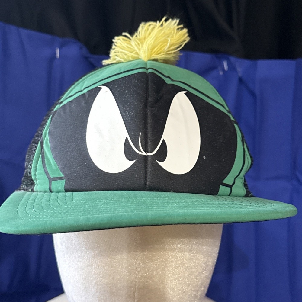 VTG 90s Marvin The Martian Looney Tunes Trucker Hat Mohawk Snapback Green Cap WB